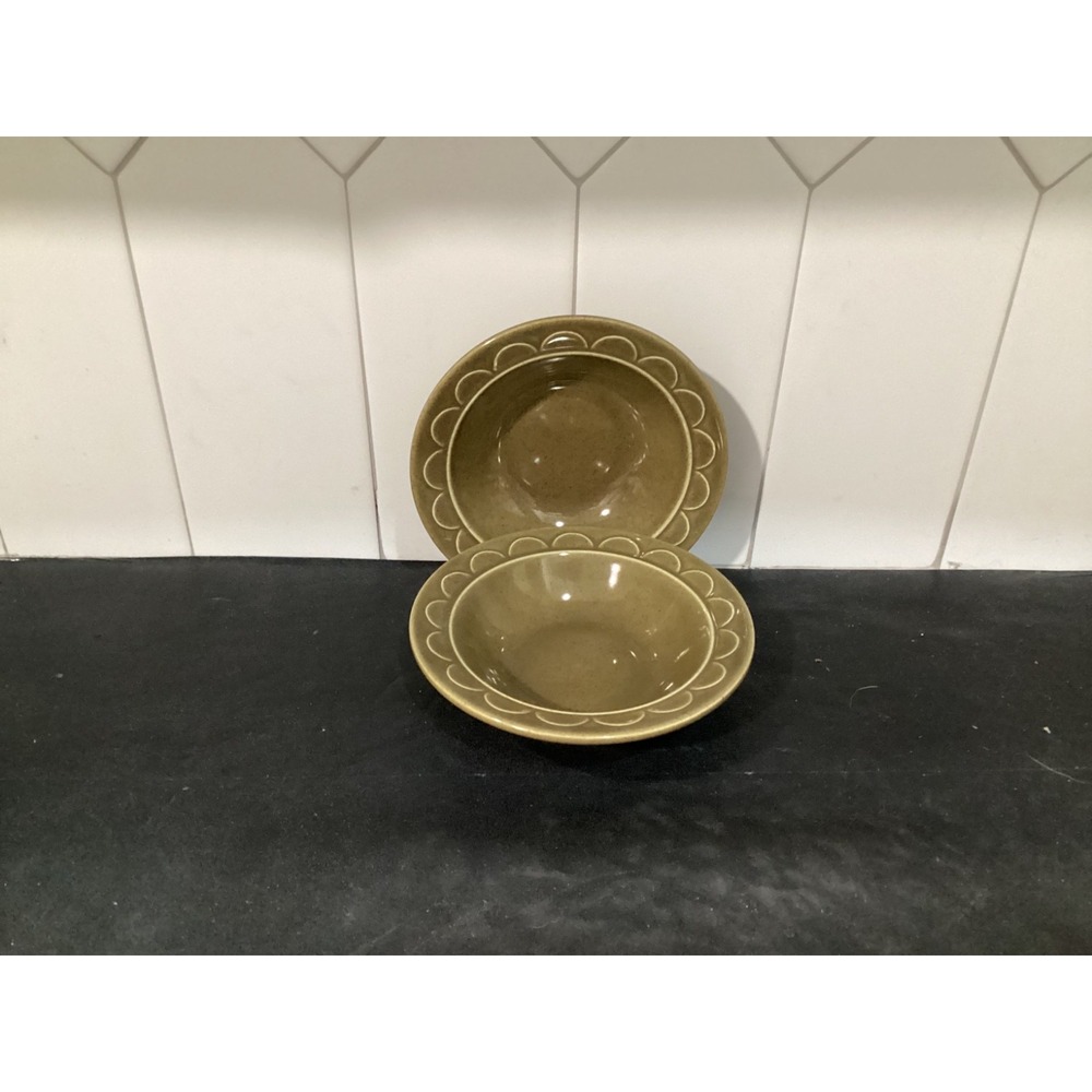 Vintage 2 MCM Homer Laughlin Sheffield Granada Avocado Olive Green 6" Bowls